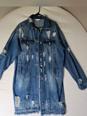 Better Be Long Distressed Denim Jacket - Blue Wash